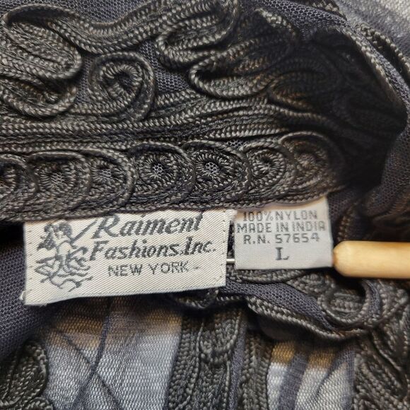 Vintage Sheer Black Soutache Embroidery Button Up Blouse Mobwife Mesh  Illusion - Picture 9 of 13